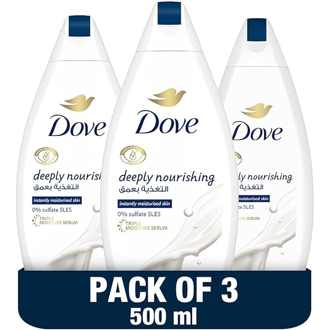 DOVE Deeply Nourishing Body Wash, for instant moisturising, Original, No Sulfates or Parabens, 500ml x 3 - Image 1